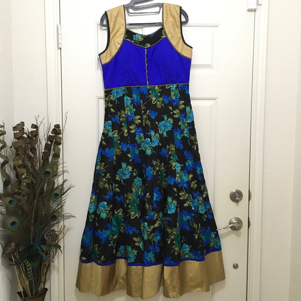 Blue and Black Printed Floral Anarkali